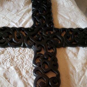 Wooden Carved Scroll Wall Cross 24in